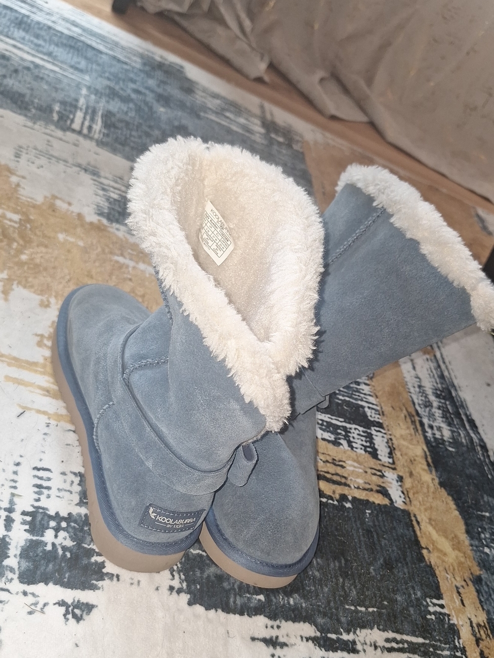 Koolaburra Light Blue Suede Shearling Short Boots